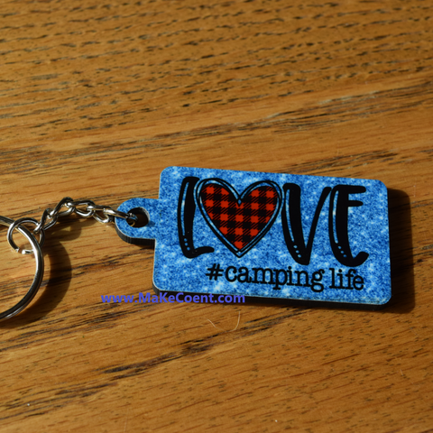 Love #CAMPINGLIFE Keychain  Made in Montana, USA w/ Blue Glitter & Buffalo Plaid