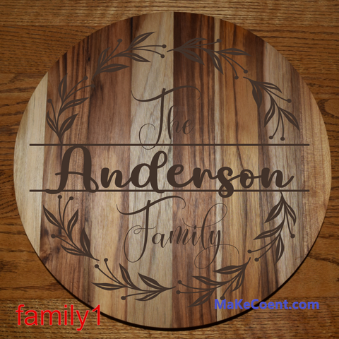 Teak Round Engraved Family Monogram Sign / Charcuterie / Cutting Board