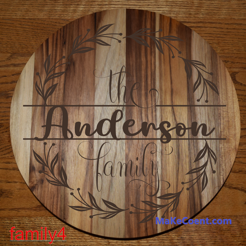 Teak Round Engraved Family Monogram Sign / Charcuterie / Cutting Board