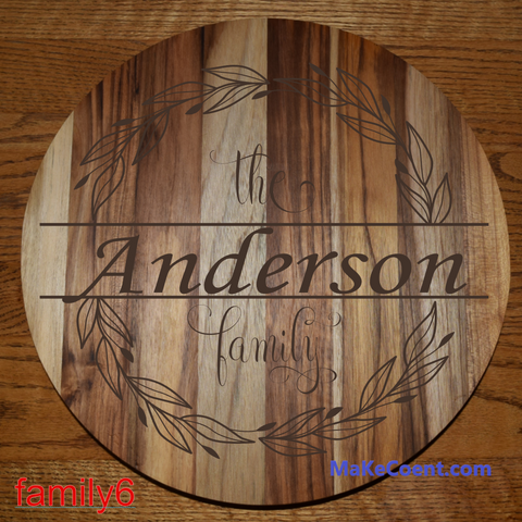 Teak Round Engraved Family Monogram Sign / Charcuterie / Cutting Board