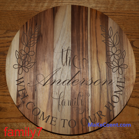 Teak Round Engraved Family Monogram Sign / Charcuterie / Cutting Board