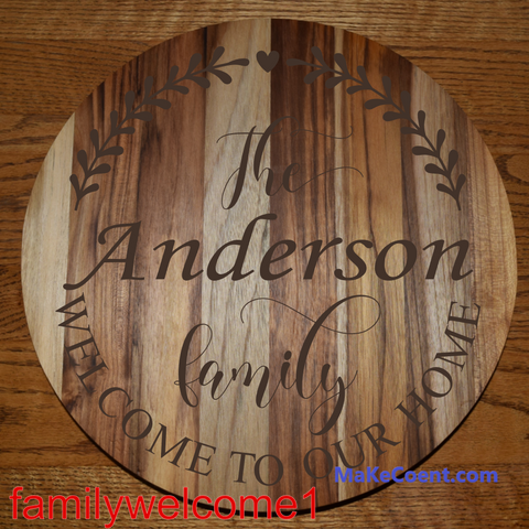 Teak Round Engraved Family Monogram Sign / Charcuterie / Cutting Board